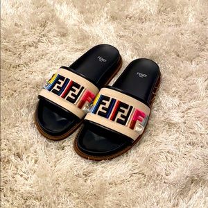 Fendi 20mm Embroidered Canvas Slide Sandals